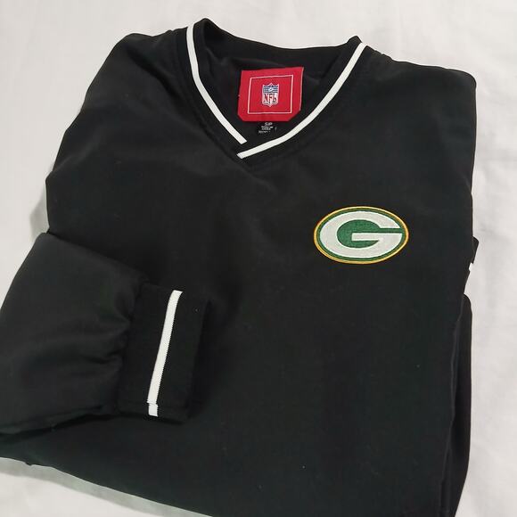 NFL Green Bay Packers Men's Small Windbreaker Pullover Black Side Zip Lined - Picture 5 of 12